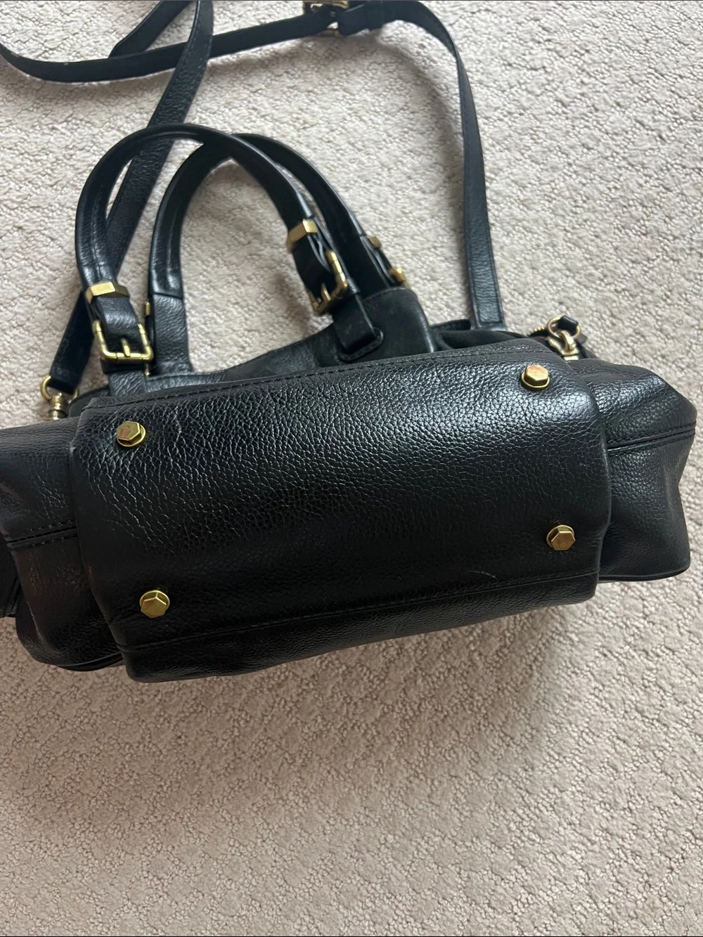 orYANY Black Pebbled Leather Satchel Crossbody Bag Brass Hardware